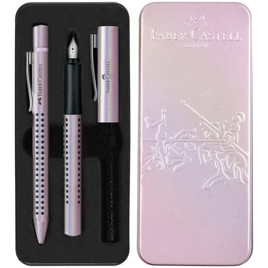 Faber-Castell Souprava Grip Glam plnicí pero M+kuličkové pero, Pearl