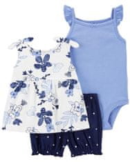 Carter's Set 3dílný triko na ramínka, body na ramínka, kraťasy Blue Flowers holka 18m