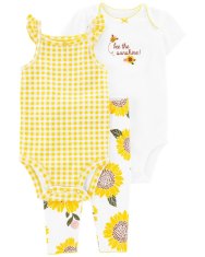 Carter's Set 3dílný legíny, body kr. rukáv, body na ramínka Yellow Sunflower holka 9m