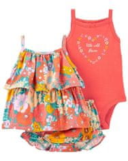 Carter's Set 3dílný triko na ramínka, body na ramínka, kraťasy Orange Flowers holka 24m