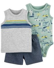 Carter's Set 3dílný body bez rukávů, tílko, kraťasy Grey Cars kluk 3m