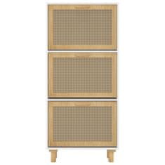 Greatstore Botník bílý 52 x 25 x 115 cm kompozitní dřevo a přírodní ratan