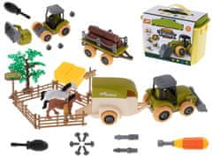 WOWO Kompletní sada zemědělské techniky a zvířat pro děti s traktorem a koněm + bonusový šroubovák