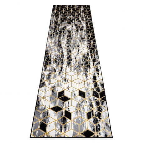 eoshop Koberec, Běhoun GLOSS moderni 409A 82 Krychle stylový, glamour, art deco černý / šedá / zlato (Velikost: 80x250 cm)