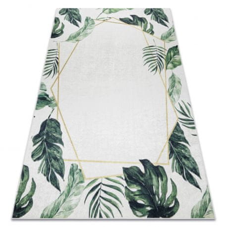 eoshop ANDRE mycí kobereček 1168 Monstera odchází, geometrický protiskluz - bílá / zelená (Velikost: 160x220 cm)