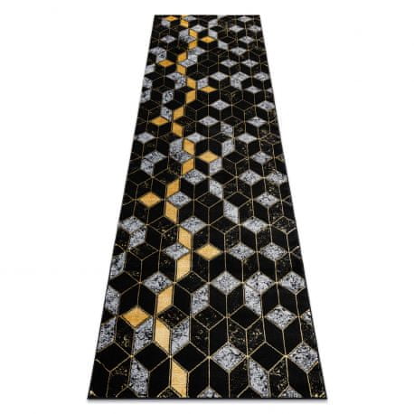 eoshop Koberec, Běhoun GLOSS moderni 400B 86 stylový, glamour, art deco, 3D geometrický černý / zlato (Velikost: 80x250 cm)