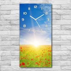 Wallmuralia Moderní hodiny nástěnné Pole máků bílé 30x60 cm