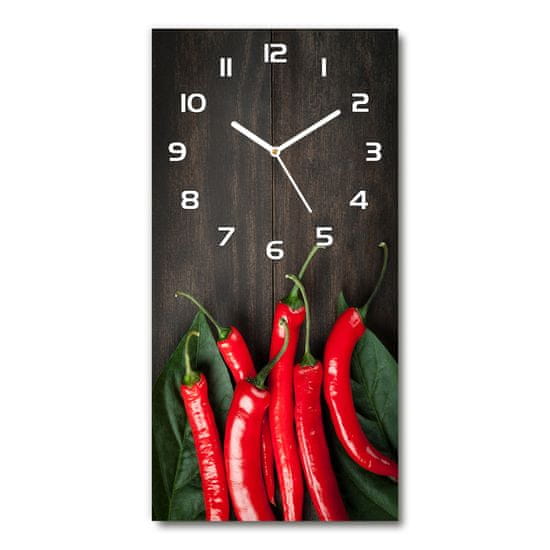 Wallmuralia Nástěnné hodiny tiché Chilli papričky 30x60 cm bílé