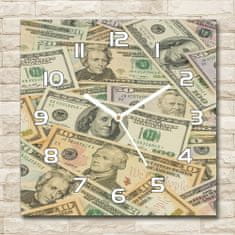 Wallmuralia Skleněné hodiny na stěnu Peníze dolary bílé 30x30 cm