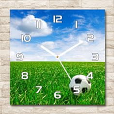 Wallmuralia Skleněné hodiny čtverec Fotbal na louce bílé 30x30 cm