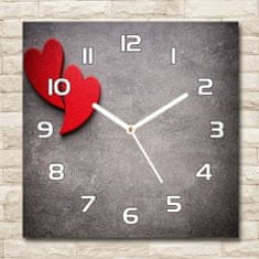 Wallmuralia Skleněné hodiny na stěnu Červená srdce bílé 30x30 cm