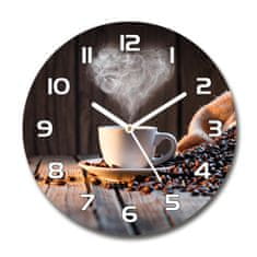 Wallmuralia Skleněné hodiny kulaté Šálek kávy bílé fi 30 cm