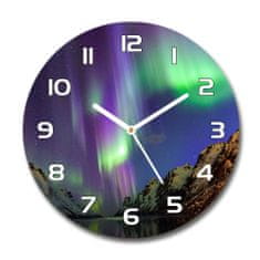 Wallmuralia Skleněné hodiny kulaté Polární záře bílé fi 30 cm