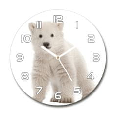 Wallmuralia Skleněné hodiny kulaté Polární medvídek bílé fi 30 cm