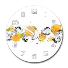 Wallmuralia Skleněné hodiny na stěnu Citron a voda bílé fi 30 cm