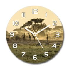 Wallmuralia Skleněné hodiny kulaté Žirava na savaně bílé fi 30 cm