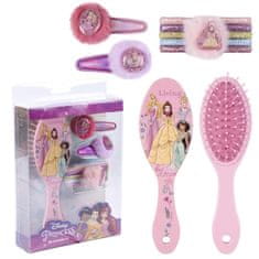 CurePink Doplňky do vlasů v kosmetické tašce Disney: Princess (set 7 kusů|sponky, gumičky, hřeben)