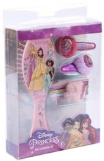 CurePink Doplňky do vlasů v kosmetické tašce Disney: Princess (set 7 kusů|sponky, gumičky, hřeben)