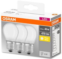 Osram 3x LED žárovka E27 P45 4W = 40W 470lm 2700K Teplá bílá [MLÉČNÁ bublina]