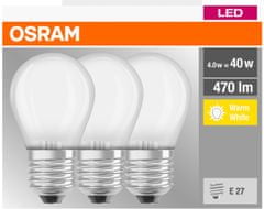 Osram 3x LED žárovka E27 P45 4W = 40W 470lm 2700K Teplá bílá [MLÉČNÁ bublina]