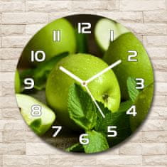 Wallmuralia Skleněné hodiny kulaté Zelená jablka bílé fi 30 cm