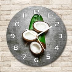 Wallmuralia Skleněné hodiny kulaté Půlky kokosů bílé fi 30 cm