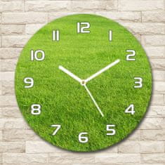 Wallmuralia Skleněné hodiny kulaté Zelená tráva bílé fi 30 cm