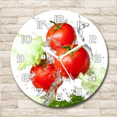Wallmuralia Skleněné hodiny kulaté Rajčata a salát bílé fi 30 cm