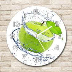 Wallmuralia Skleněné hodiny kulaté Zelená jablko bílé fi 30 cm