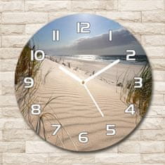 Wallmuralia Skleněné hodiny kulaté Mřežino pláž bílé fi 30 cm