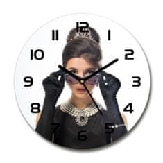 Wallmuralia Skleněné hodiny kulaté Žena v brýlích černé fi 30 cm