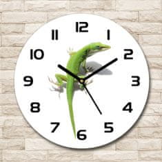 Wallmuralia Skleněné hodiny kulaté Zelená ještěrka černé fi 30 cm