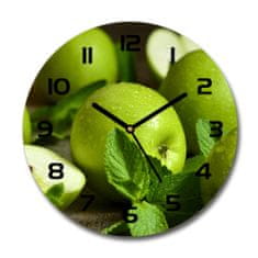 Wallmuralia Skleněné hodiny kulaté Zelená jablka černé fi 30 cm