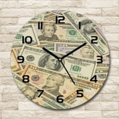 Wallmuralia Skleněné hodiny na stěnu Peníze dolary černé fi 30 cm