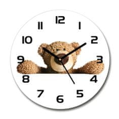 Wallmuralia Skleněné hodiny kulaté Plyšový medvídek černé fi 30 cm