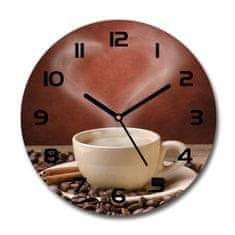 Wallmuralia Skleněné hodiny na stěnu Aromatická káva černé fi 30 cm