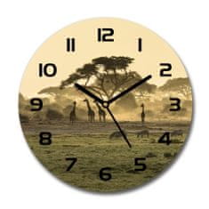 Wallmuralia Skleněné hodiny kulaté Žirava na savaně černé fi 30 cm