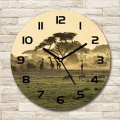 Wallmuralia Skleněné hodiny kulaté Žirava na savaně černé fi 30 cm