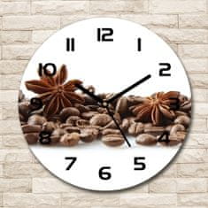 Wallmuralia Skleněné hodiny kulaté Zrnka kávy skořice černé fi 30 cm