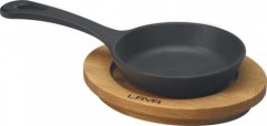 PADU LAVA METAL Litinová mini pánev 12cm s dřevěným podstavcem