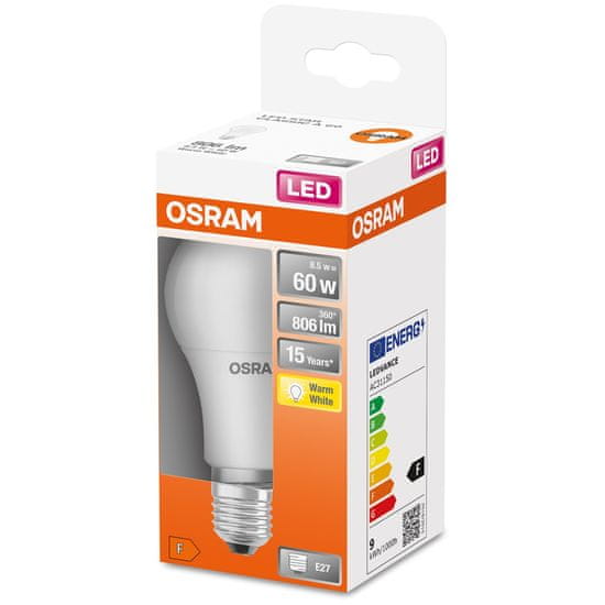 Osram LED žárovka E27 A60 8,5W = 60W 806lm 2700K Teplá bílá