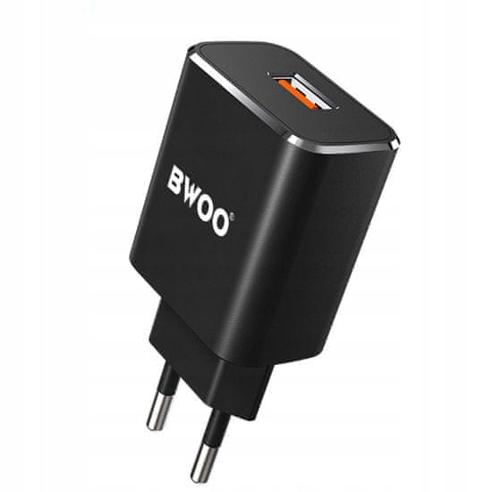 BWOO rychlá nabíječka usb qc 3.0 18w 3a, cda48 černá