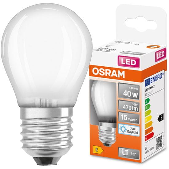 Osram LED žárovka E27 P45 4W = 40W 470lm 6500K Studená bílá