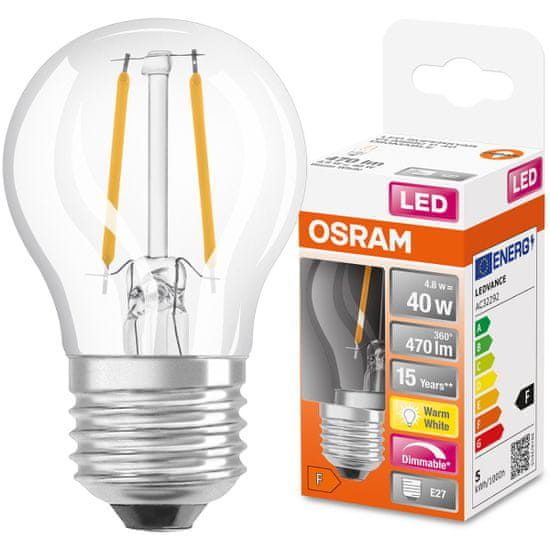 Osram Stmívatelná LED žárovka E27 P45 4,8W = 40W 470lm 2700K Teplá bílá