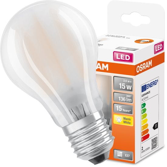 Osram LED žárovka E27 A60 2W = 15W 136lm 2700K Teplá bílá