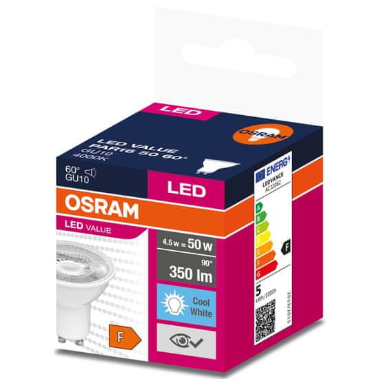 Osram LED žárovka GU10 4,5W = 50W 350lm 4000K Neutrální bílá 60°