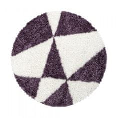 Oaza koberce Tango shaggy koberec trojúhelníky fialový a krémový 120 cm x 120 cm kruh