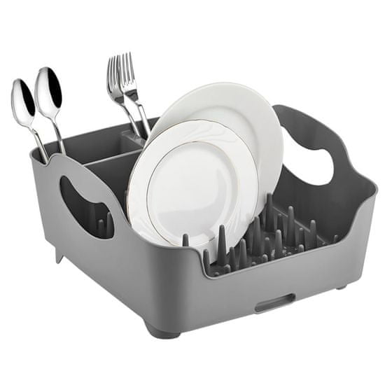 Northix Stojan na nádobí s držákem na příbory a držadly - šedý