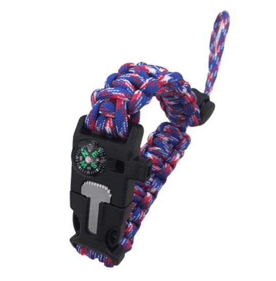 KPZ Outdoor Náramek přežití Paracord 5 v 1, nastavitelný, dárková krabička zdarma_ Červená-modrá-bilá