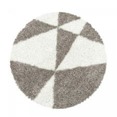 Oaza koberce Tango shaggy koberec trojúhelníky béžové a krémové 200 cm x 200 cm kruh